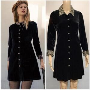 Vintage Ronni Nicole Velvet Leopard Trim Mini Dress Y2K Party 8P